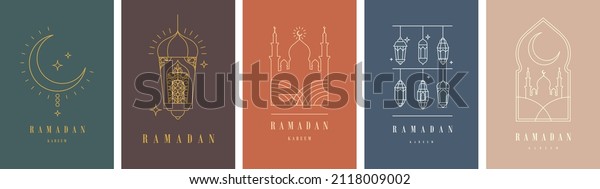 Ramadan Kareem. Islamic greeting card\
template with ramadan for wallpaper design. Poster, media banner. A\
set of vector\
illustrations.