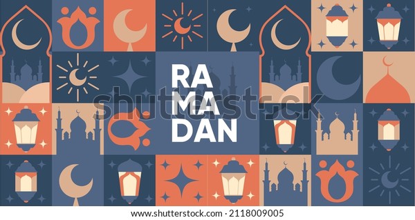 Ramadan Kareem. Islamic greeting card\
template with ramadan for wallpaper design. Poster, media banner.\
Mosaic vector\
illustration.