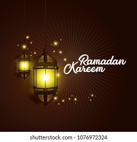 Ramadan kareem islamic greeting design with glow lantern illustration