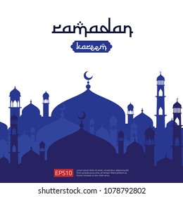 Ramadan Kareem islamic greeting design with dome mosque element in flat style. background Vector illustration.