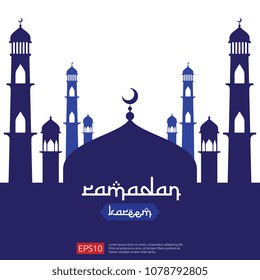 Ramadan Kareem islamic greeting design with dome mosque element in flat style. background Vector illustration.