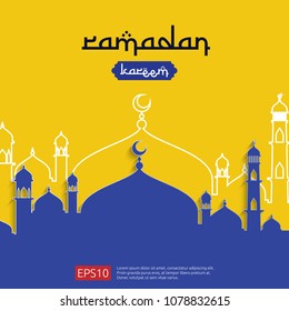 Ramadan Kareem islamic greeting design with dome mosque element in flat style. background Vector illustration.