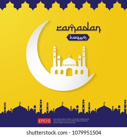 Ramadan Kareem islamic greeting design with dome mosque element in flat style. background Vector illustration