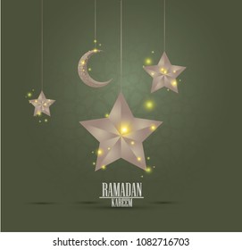 Ramadan kareem islamic greeting design with glow lantern illustration