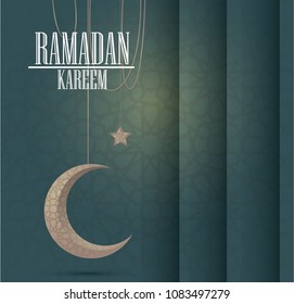 Ramadan kareem islamic greeting design with glow lantern illustration