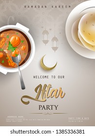 
Ramadan Kareem islamic greeting design with arabic pattern lantern and calligraphy - Vector
