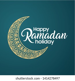 Ramadan Kareem islamic greeting design line mosque dome with arabic pattern lantern and calligraphy - Vector