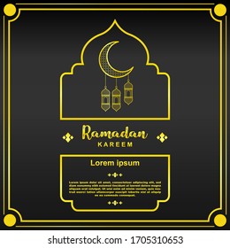 Ramadan Kareem Islamic greeting design with black background, golden moon, Islamic ornament