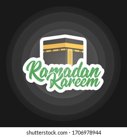 Ramadan kareem islamic greeting with ka'bah in black background. 