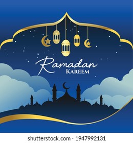 Ramadan Kareem Islamic greeting with mosque vector