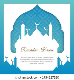 Ramadan kareem islamic greeting in paper style. - Vector.
