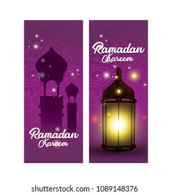 Ramadan kareem islamic greeting set design with illustration