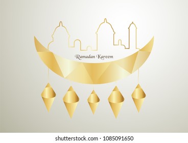 Ramadan Kareem for islamic greeting. Vector design with moon in golden color.