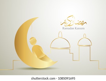 Ramadan Kareem for islamic greeting. Vector design with moon in golden color.