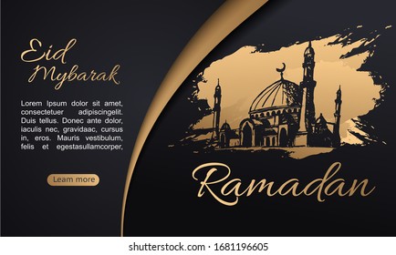 Ramadan Kareem islamic greeting watercolor sketch background - Translation of text. Suitable for web landing page, ui, mobile app, banner template. flat cartoon vector illustration.