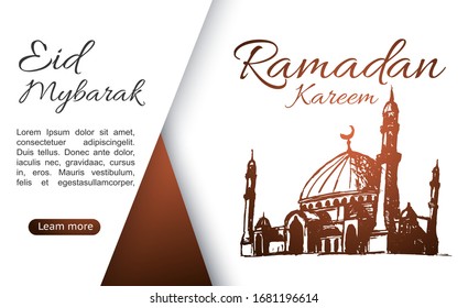 Ramadan Kareem islamic greeting watercolor sketch background - Translation of text. Suitable for web landing page, ui, mobile app, banner template. flat cartoon vector illustration.