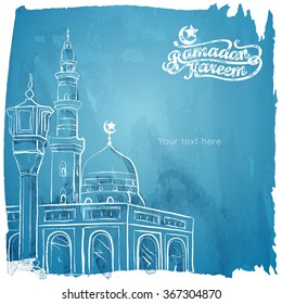 Ramadan Kareem islamic greeting watercolor sketch background - Translation of text : Ramadan Kareem - May Generosity Bless you during the holy month