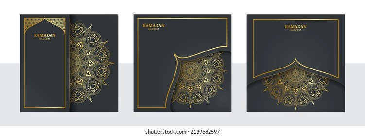 ramadan kareem islamic greetings with golden mandala ornament template design