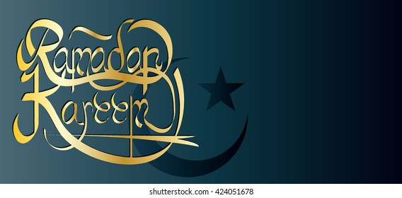 Ramadan Kareem, islamic holiday calligraphy with crescent and star