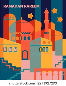 Ramadan Kareem Islamic holiday vector illustrations. Arabic architecture, mosque. Abstract design