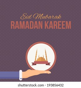 Ramadan Kareem - Islamic Holy Nights Theme Vector Design - Arabic "Eid Mubarak", "be Blessed" at English