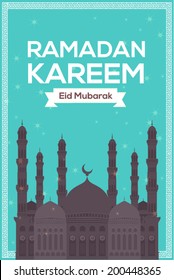 Ramadan Kareem - Islamic Holy Nights Theme Vector Design - "Eid Mubarak" Arabic "be Blessed" at English
