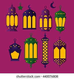 Ramadan Kareem - Islamic Holy Nights, Theme Design background, Ramadan lantern, saint fest, arabian and turk religion culture set