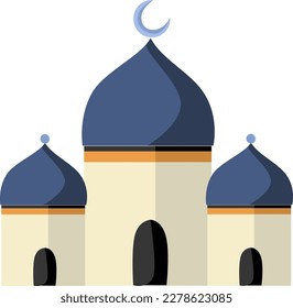 Ramadan Kareem or Islamic icon, vector, cartoon illustration. The mosque with shades of blue and cream. Masjid