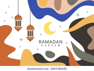 Ramadán Kareem linterna islámica arte abstracto espontaneidad estilo de decoración, colorido fondo de plantilla de medios sociales