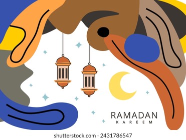 Ramadán Kareem linterna islámica arte abstracto espontaneidad estilo de decoración, colorido fondo de plantilla de medios sociales