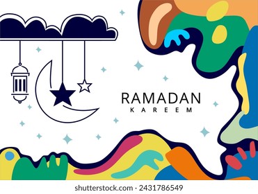 Ramadán Kareem linterna islámica arte abstracto espontaneidad estilo de decoración, colorido fondo de plantilla de medios sociales