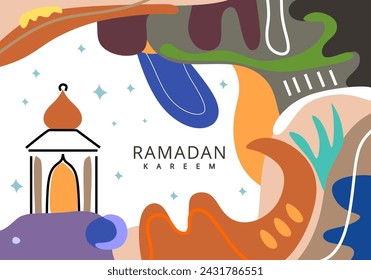 Ramadán Kareem linterna islámica arte abstracto espontaneidad estilo de decoración, colorido fondo de plantilla de medios sociales