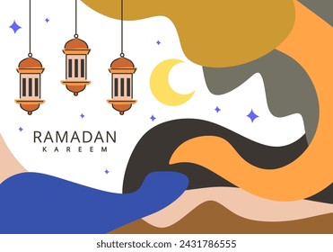 Ramadán Kareem linterna islámica arte abstracto espontaneidad estilo de decoración, colorido fondo de plantilla de medios sociales