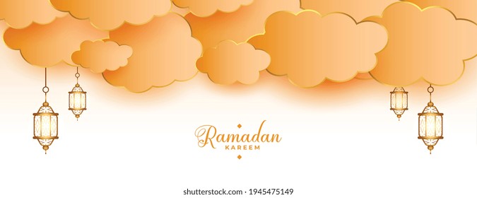 ramadan kareem islamic lanterns and clouds banner design