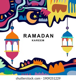 Ramadan Kareem Islamic lanterns spontaneity decoration style art, full of colors