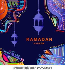 
Ramadan Kareem, Islamic lanterns, spontaneity, decoration style art, full of colors, gradient colors, textures