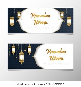 Ramadan Kareem Islamic luxury white gold background banner