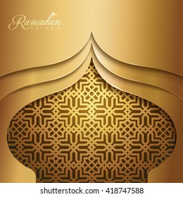 Ramadan Kareem islamic mosque dome silhouette with arabic geometric pattern - Translation of text : Ramadan Kareem - May Generosity Bless you during the holy month