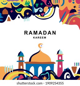 Ramadan Kareem islamic mosque spontaneity decoration style art, full of colors