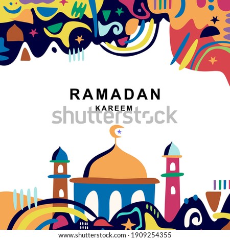 Ramadan Kareem islamic mosque spontaneity decoration style art, full of colors