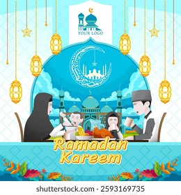Ramadan kareem islamic post design with family illustration