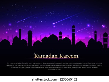 concepto de diseño de fondo de afiche islámico ramadan kareem con estilo nocturno arabio y silueta de cúpula de mezquita con diseño de estrella de tiro vectorial eps 10