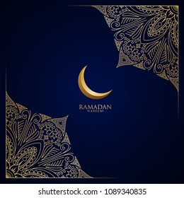 Ramadan Kareem islamic pray in arabic calligraphy with round morocco classic floral pattern. Vector illustration