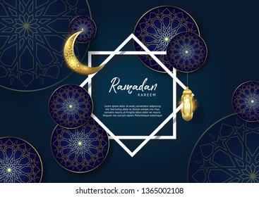 Ramadan kareem islamic premium with moon and lantern background