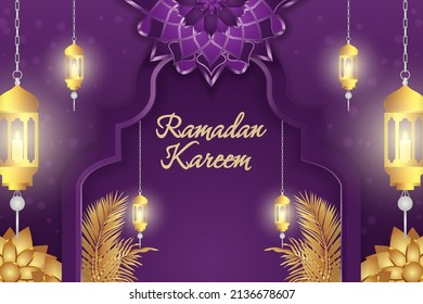 Ramadan Kareem Islamic purple and gold luxury with mandala