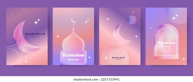 Ramadan Kareem. Islamic set greeting cards with color gradients.