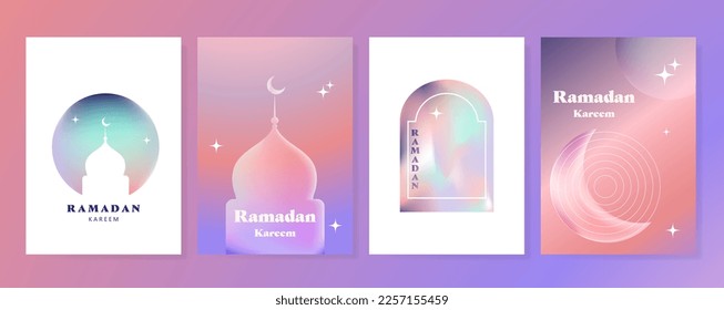 Ramadan Kareem. Islamic set greeting cards with color gradients.