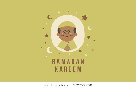 Ramadan Kareem Sencillo islámico Gafas Moslem Carácter Cute Vector Ilustración 