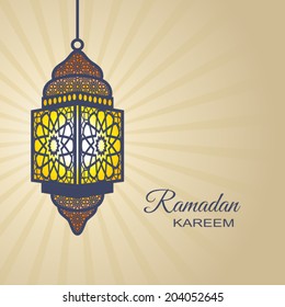 Ramadan Kareem, islamic style background design, creative greeting card, illuminated arabic lamp, lantern, artistic element for decoration and design