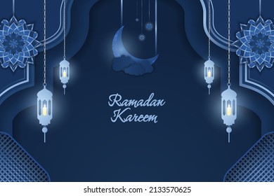 Ramadan Kareem Islamic style background blue with line element